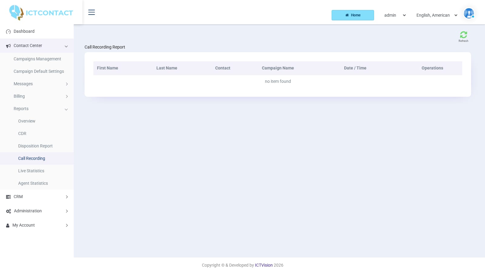 ICTCRM Call Recording report