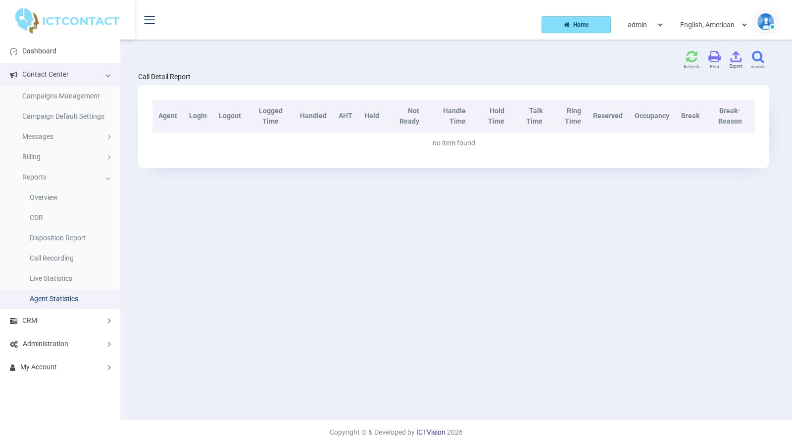 ICTCRM Agent Statistics